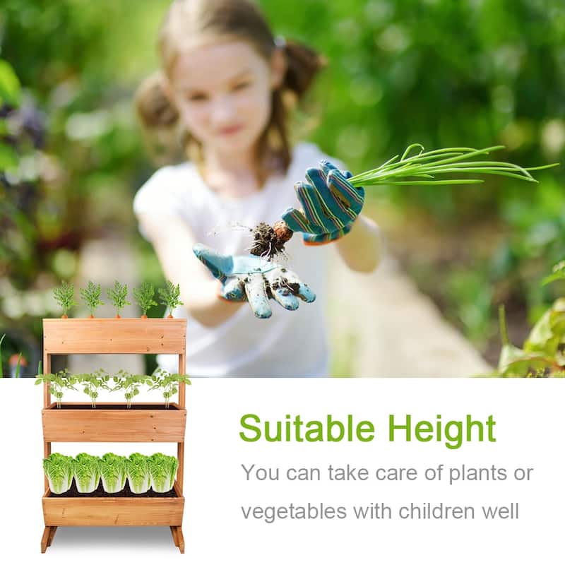 3 Tier Wooden Vertical Raised Garden Bed Vegetable Planter Box Outdoor - 27"x16"x42"