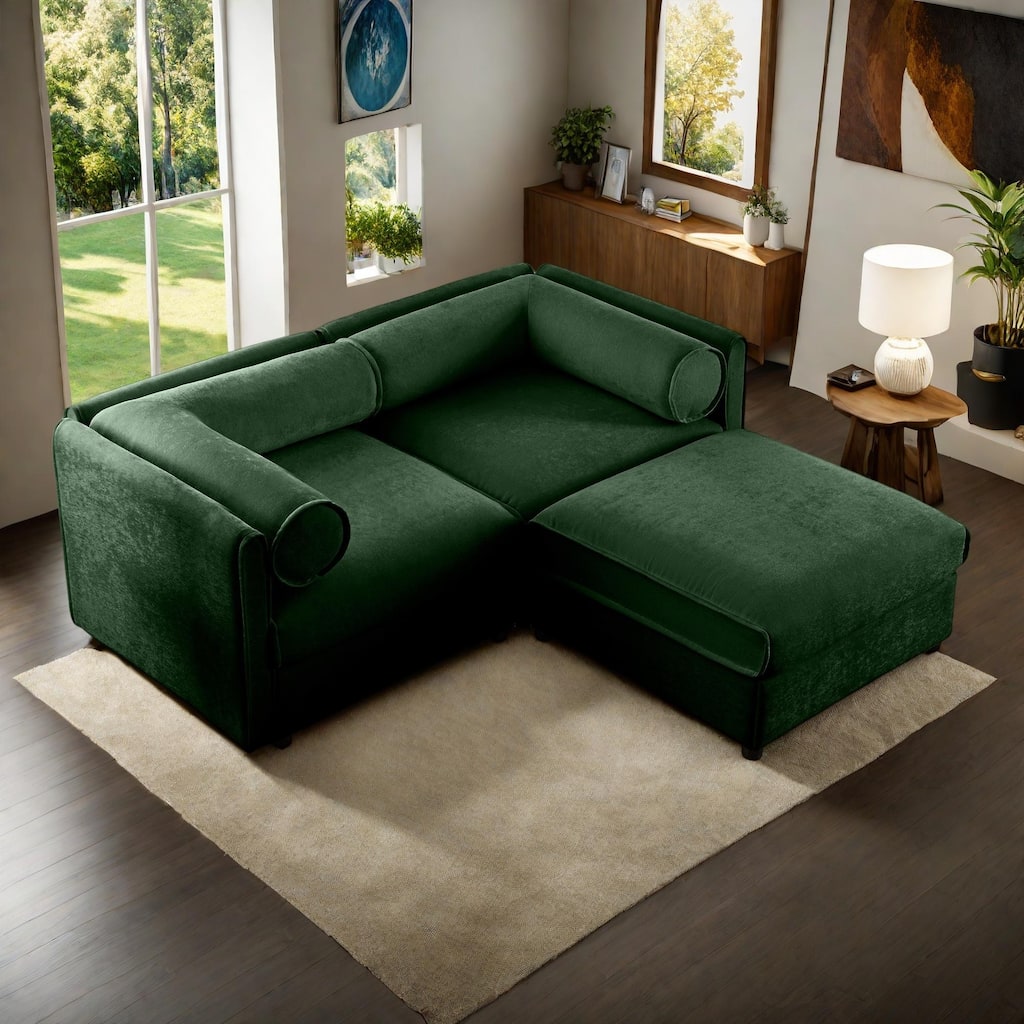 75.5" Chenille Upholstered L-Shaped Modular Sectional Sofa with Storage Seat, DIY Combination