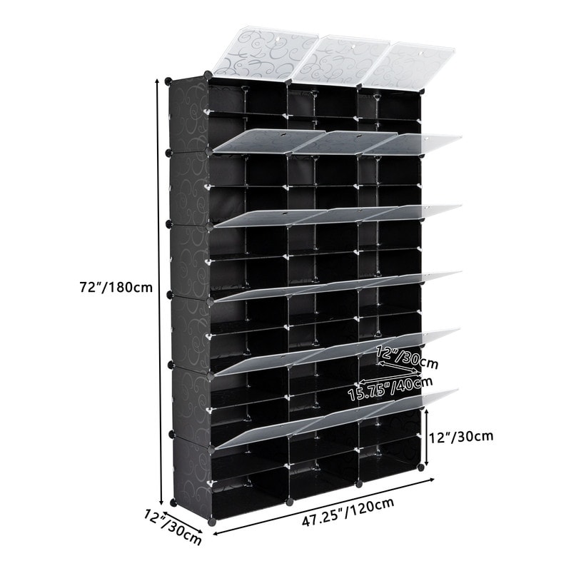  12 Tier Portable Shoe Rack Organizer 72 Pair Covered Shoe  Storage Shelves Rack 36 Grids Tower Shelf Storage Cabinet Stand Expandable  for Heels,Boots,Slippers,Perfect For Entryway,Hallway,Closet,BLACK : Home &  Kitchen