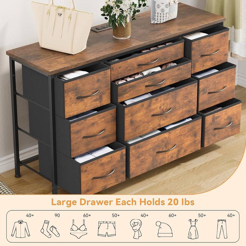 55 Inch Dresser TV Stand with Charging Station and Wood Tabletop