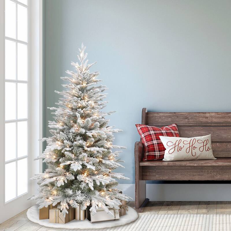 Pre-Lit Flocked Slim Northern Fir Artificial Christmas Tree - 4.5' - Clear Light - 4.5 Foot