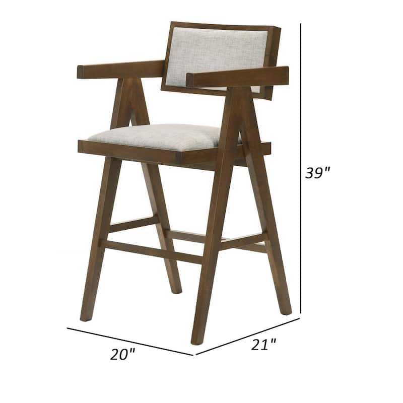 26 Inch Walnut Counter Stool Chair Set of 2, Soft Beige Fabric Upholstery
