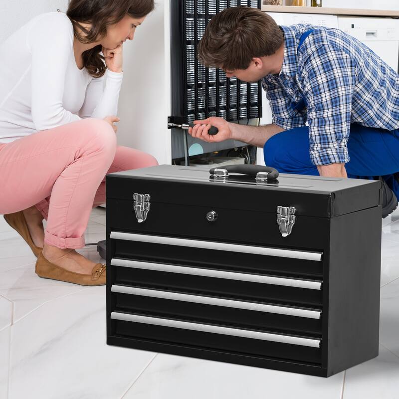 Portable Steel Tool Box with 4 Drawers,Cylinder Lock and Latch Closure