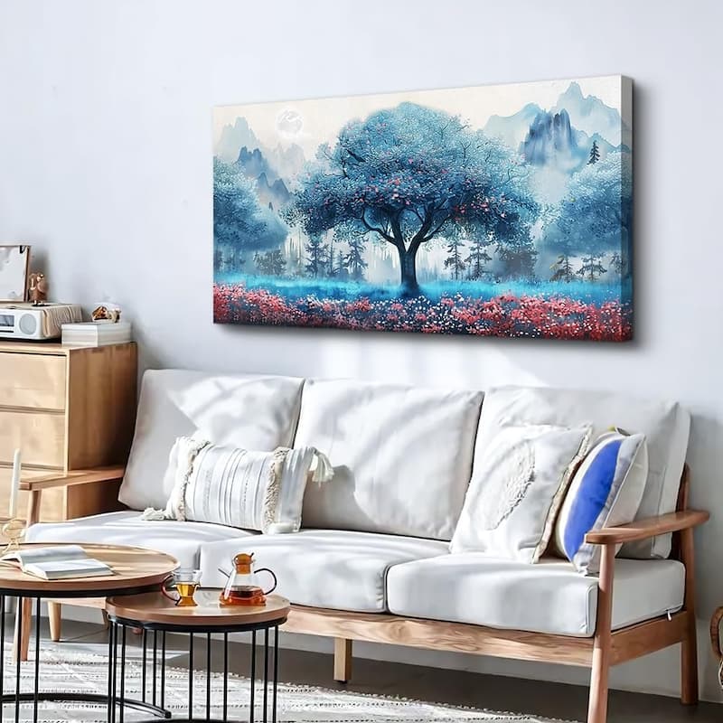 Wall Art Decor - Blue Tree Landscape - 20 x 40