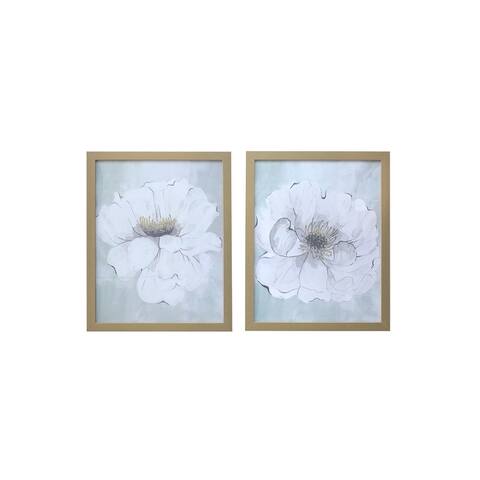 White Rose 16x20 Inch Each Gold Framed Print Set of 2 Wall Art