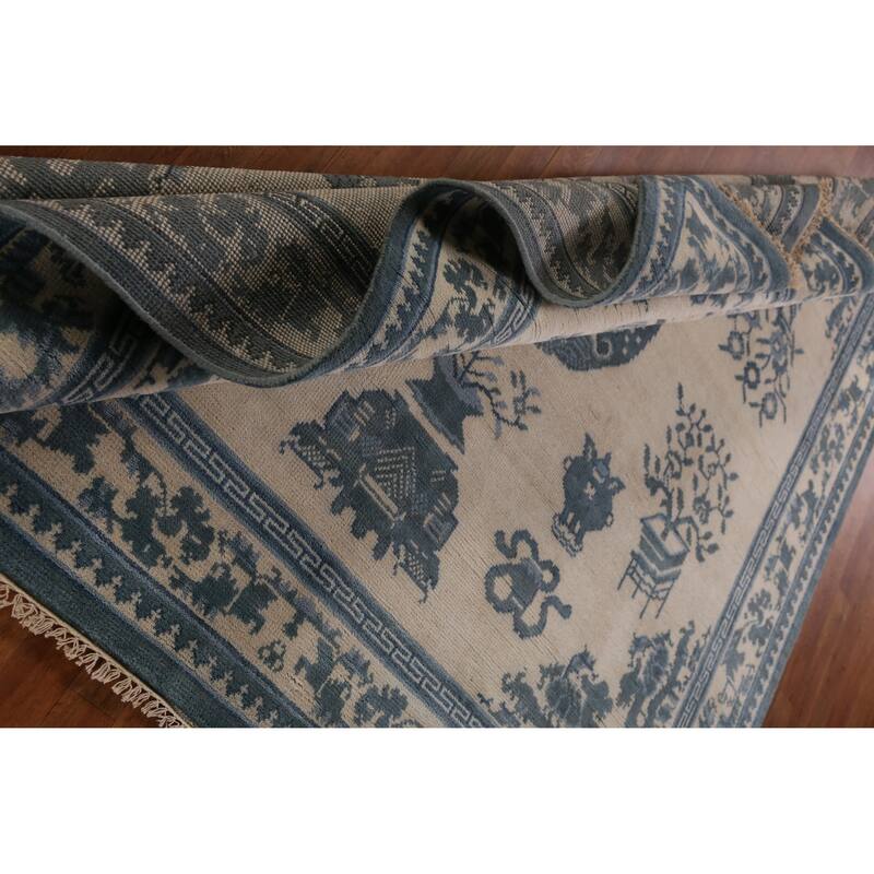 Art Deco Indian Square Rug Hand-Knotted Wool Carpet - 8'1" x 7'11"