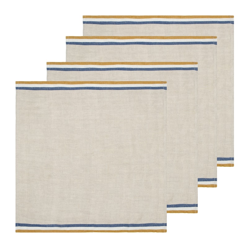 Caravan Normandy Napkins - Set of 4 - 20" x 20" - 20 x 20" - Natural, Mustard, Natural, Blue