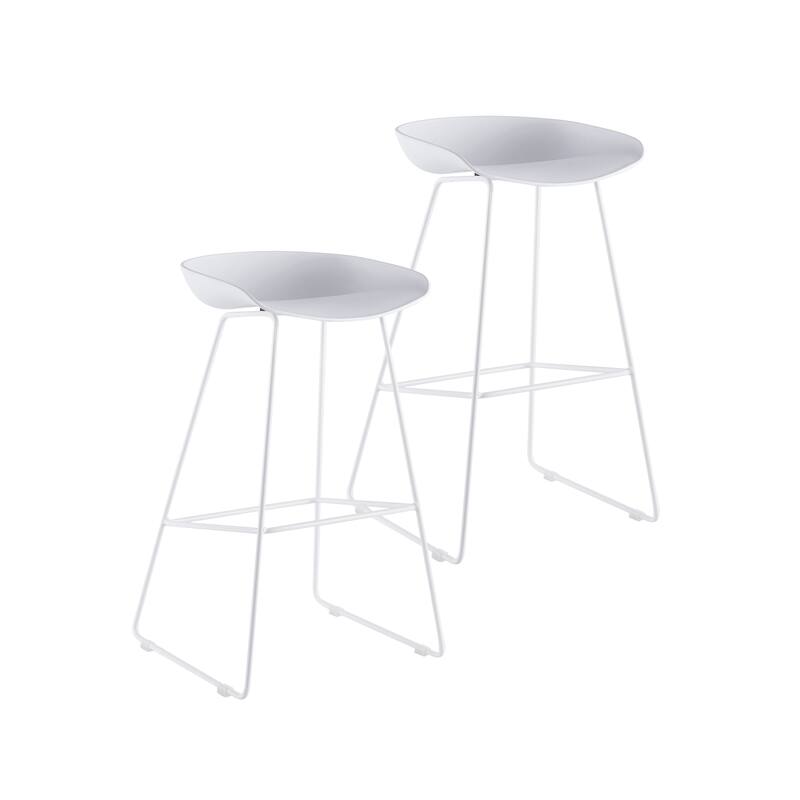 Porthos Home Aaro Plastic Bar Stools with Iron Sled Legs, Set of 2 - White