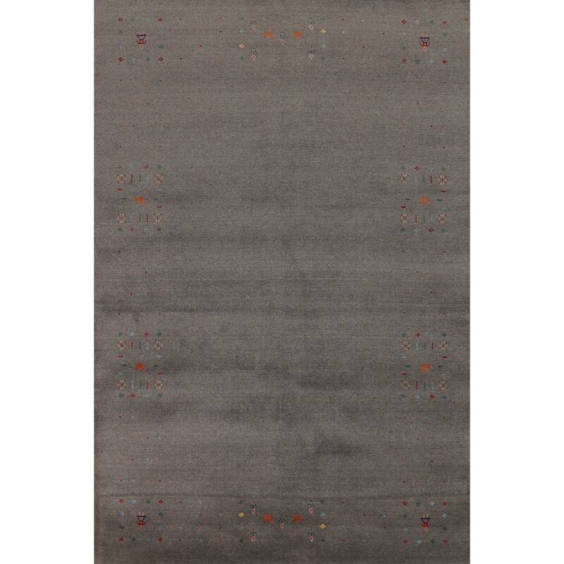 Hand Knotted Oriental 100% Wool Carpet Tribal Tribal Greys & Charcoal Gabbeh Area Rug - 8' 2'' X 5' 1''