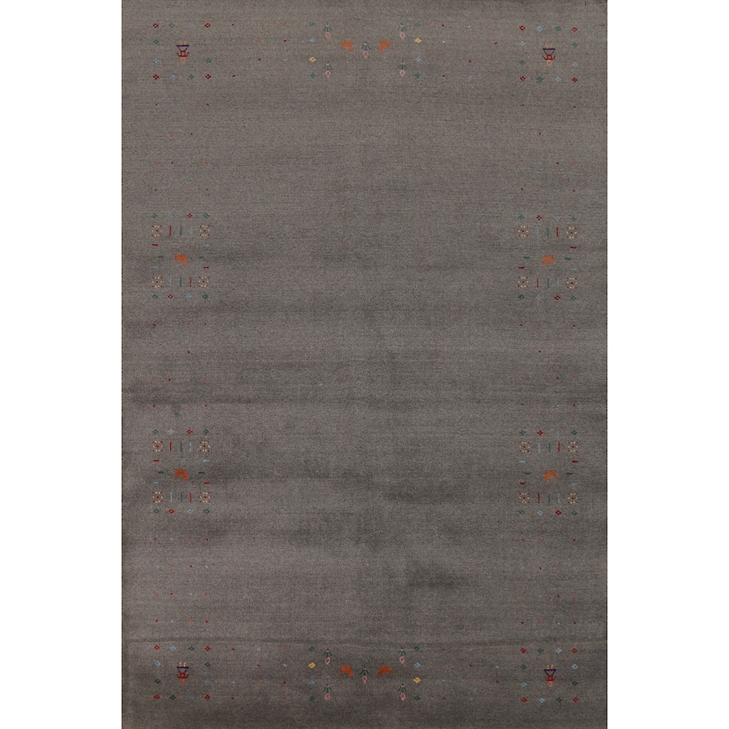Hand Knotted Oriental 100% Wool Carpet Tribal Tribal Greys & Charcoal Gabbeh Area Rug - 8' 2'' X 5' 1''