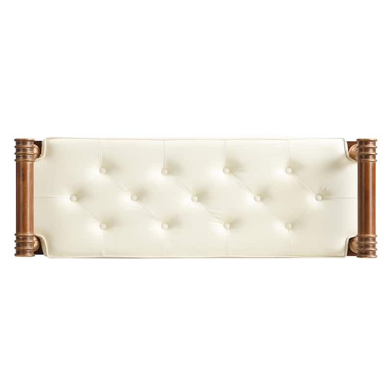Christopher Knight Home - Mid-Century PU Leather Upholstered Bench with Button-Tufted Seat & Solid Wood Frame - 50"W