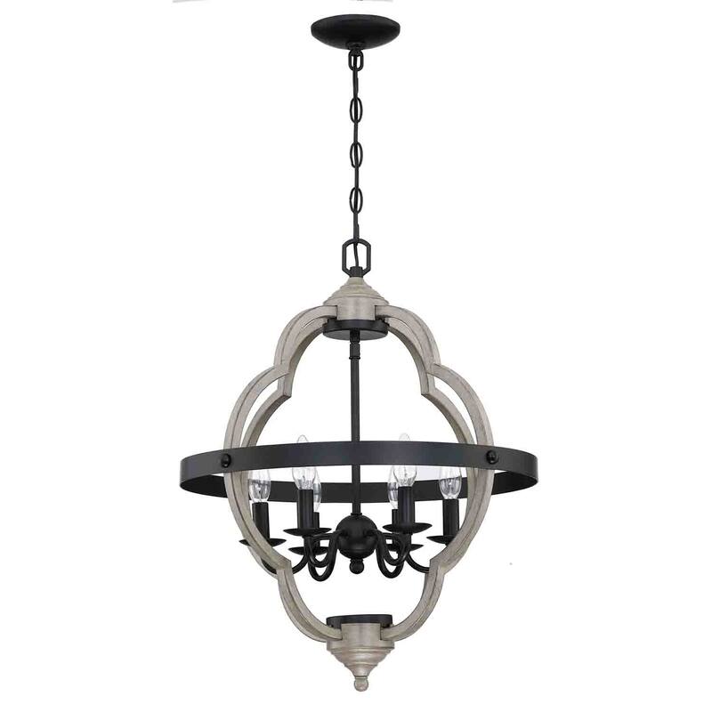 6-light pendant with black&wood finish and steel cage shade - Black