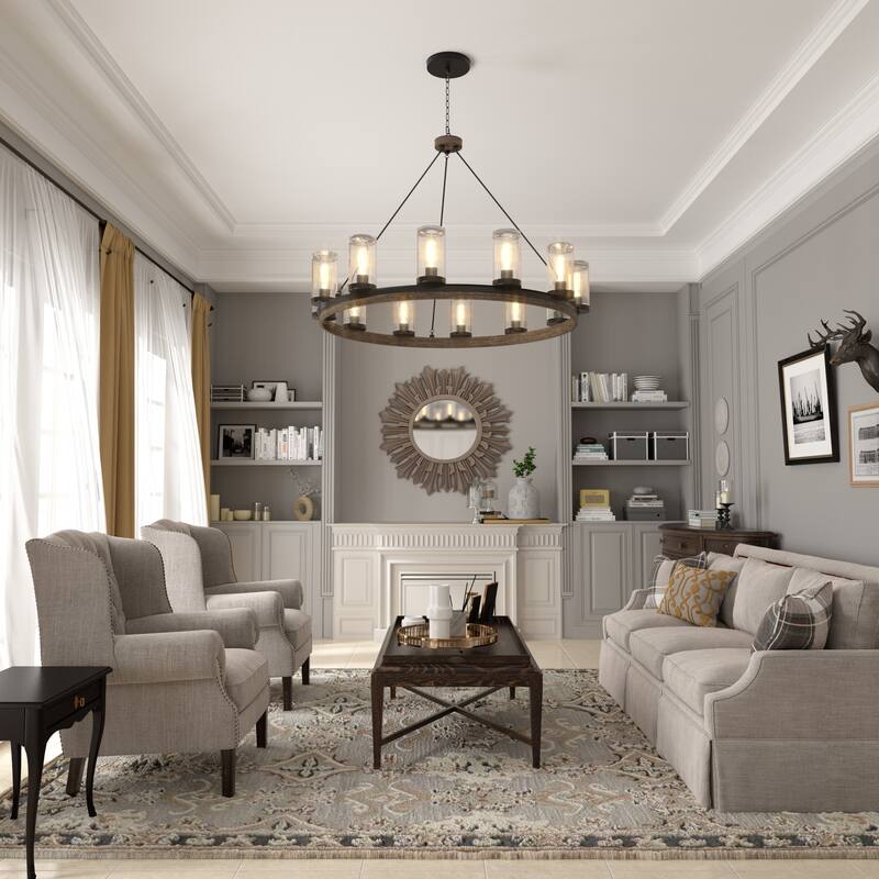 Large Farmhouse 12-light Wagon Wheel Chandelier - 42