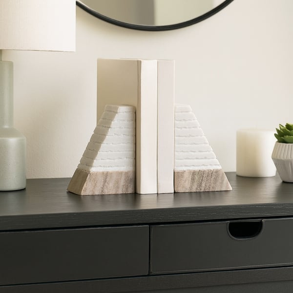 slide 2 of 28, Modern Bookends with Marble Finish for Home or Office Decor - Set of 2, 6" 6.0" - White
