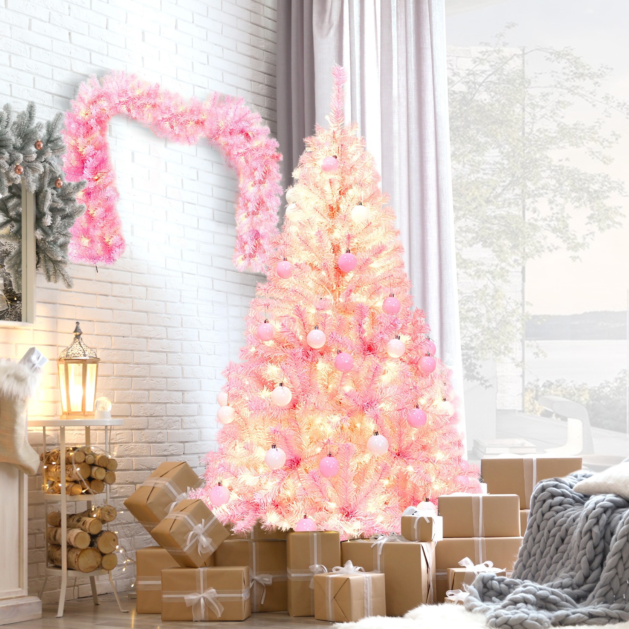 Geometry Pink Christmas Tree Towel