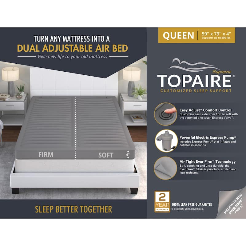 TopAire Supreme Inflatable 4 in. Mattress Topper - Air Filled Topper with Dual Adjustable Firmness