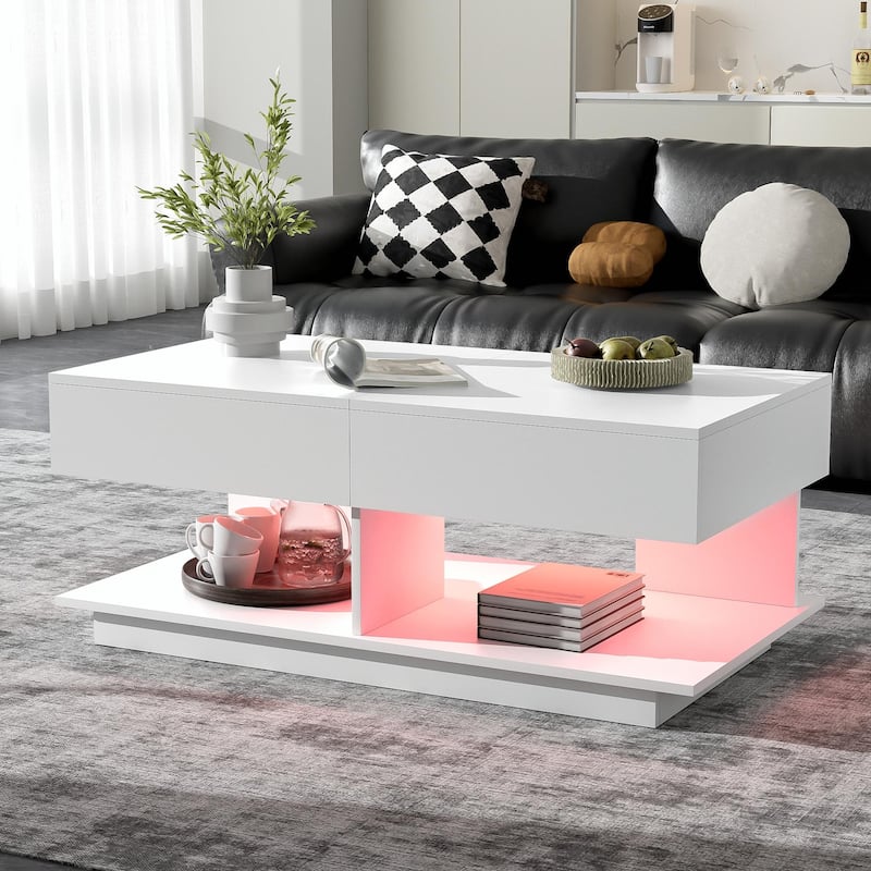 41.3''-76.7'' Extendable Coffee Table, Efficient Central Coffee Table with Multiple Storage Compartments