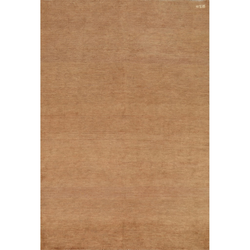Gold Brown Modern Gabbeh Oriental Area Rug Hand-Knotted Wool Carpet - 5'5" x 8'2"