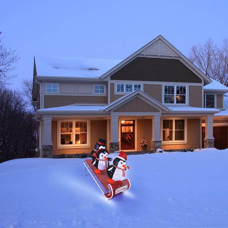 38 in. Animated Outdoor Sledding Buddies - Penguins