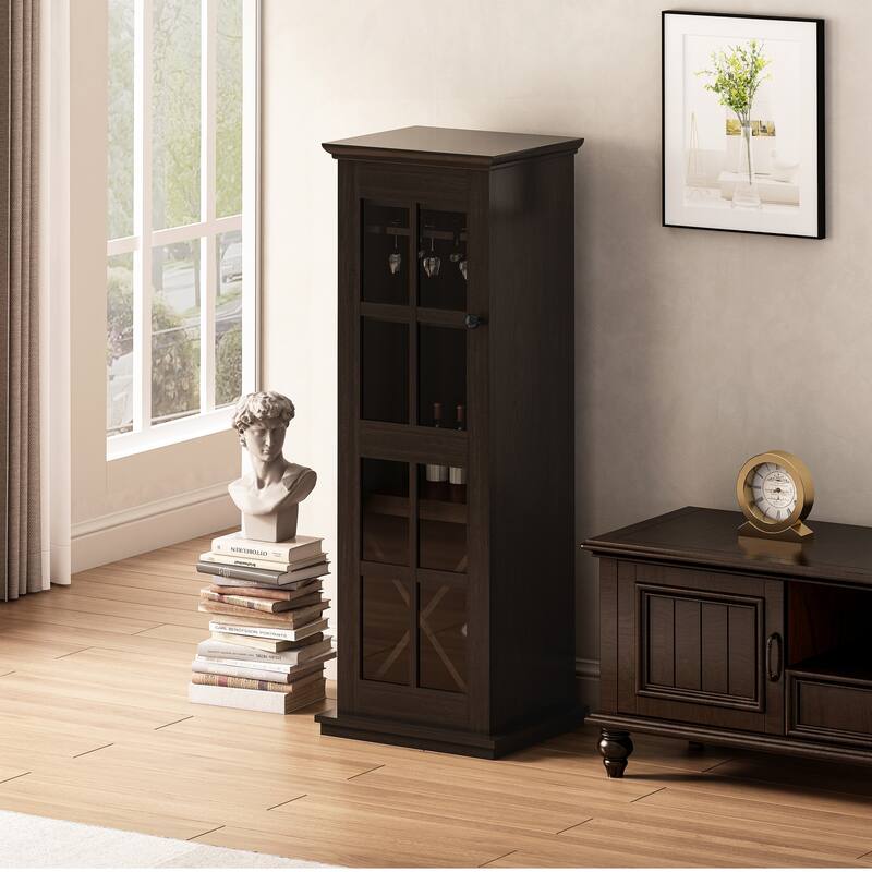 Glass Door Wine Cabinet with Three-Layer Design, with Drawer and X-Shaped Wine Rack