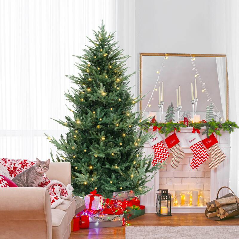 Gymax 7 FT Artificial Xmas Tree w/1090 PVC PE Branch Tips 340 Warm - See Details