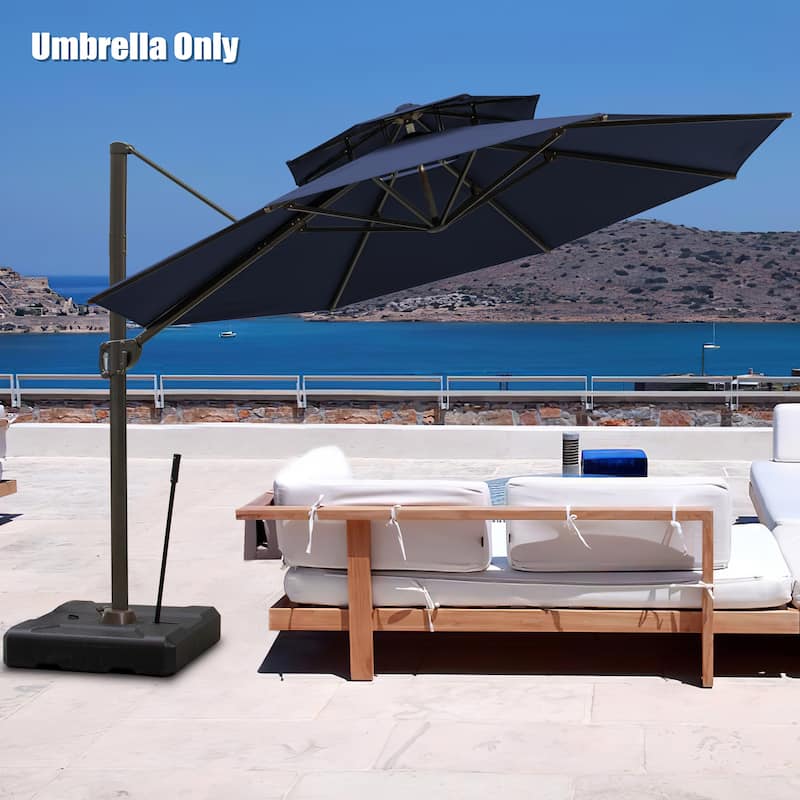 Pellebant 11.5 FT Double Top Patio Cantilever Umbrella, Base Not Included - Navy Blue