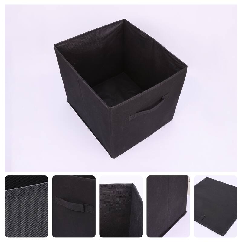 Fabric Storage Cube with Handle, Storage Bin for Shelves Closet, Collapsible Storage Basket for Organizing Clothes Books - Black - 15*13*13in