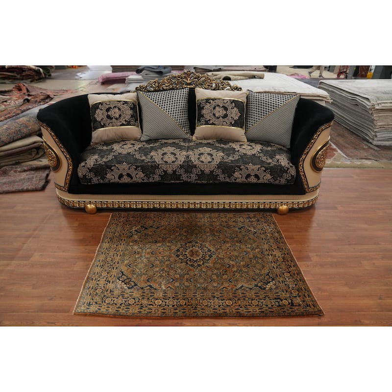 Hand Knotted Oriental 100% Wool Carpet Traditional Floral Oranges & Rust Sarouk Area Rug - 4' 7'' X 3' 5''