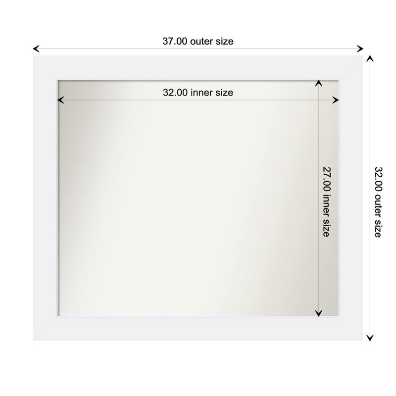 Corvino White Framed Non-Beveled Custom Wall Mirror, Bathroom Vanity Mirror - Outer Size: 37 x 32