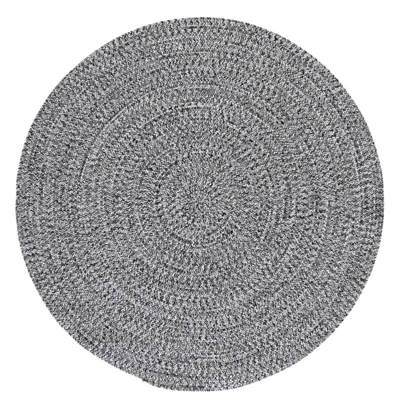 SAFAVIEH Handmade Braided Marloes Washable Indoor/Outdoor Rug - Weather Resistant & Easy Cleaning - Black/Ivory - 5' Round