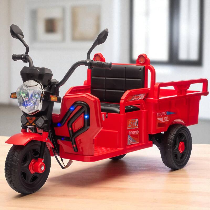 12V Kids Electric 3-Wheel Cargo Truck with Storage, LED Lights, Music, Anti-Slip Wheels, Wide Seat & Stable Trike Design - Red