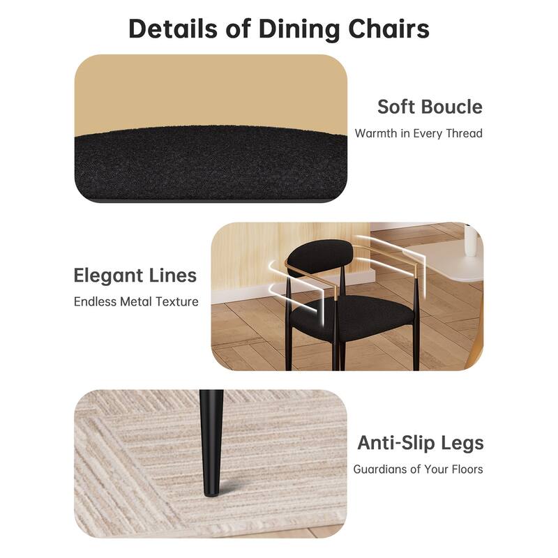 Morden Fort Modern Dining Chairs Upholstered Boucle Armchairs Set of 4 with Metal Frame
