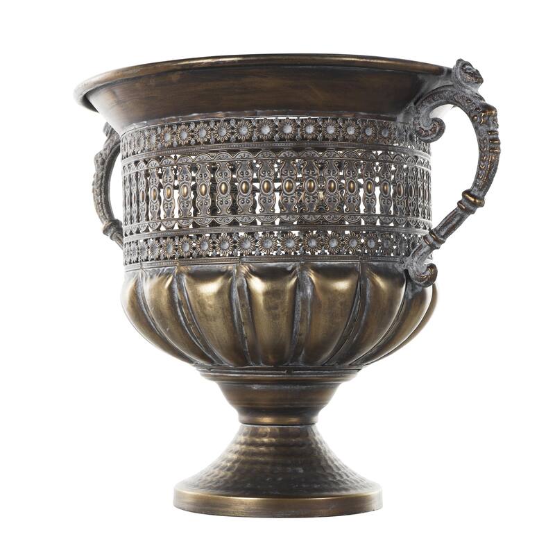 Metal Urn Shaped Decorative Vase with Cut Outs - Bronze - Roche River Decor
