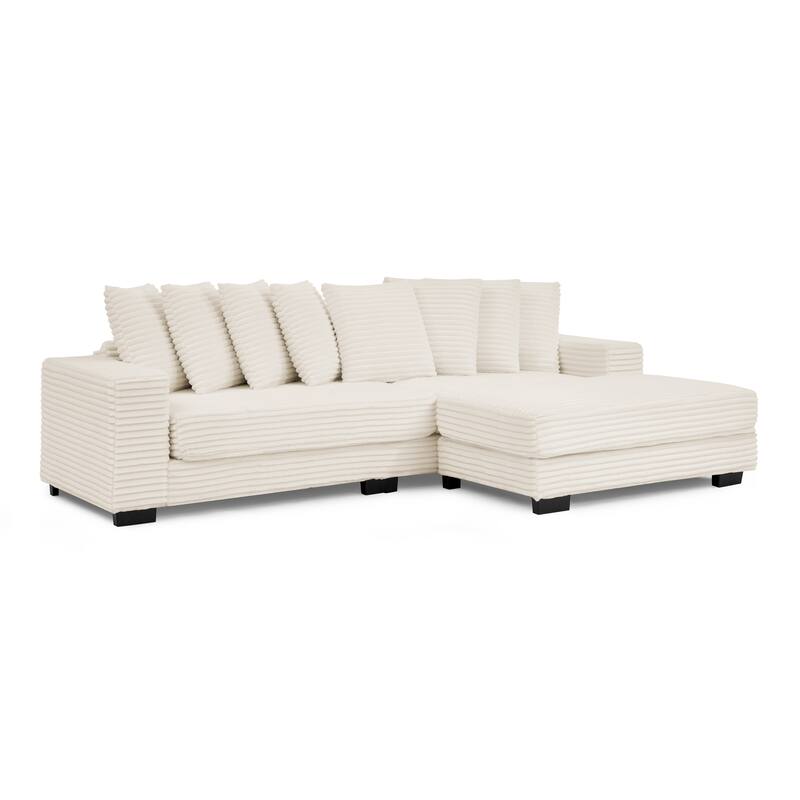 Roomfitters Corduroy Tufted Upholstered Sleeper Sectional Sofa, L-Shape Modular Convertible Sofa with Adjustable Footrests