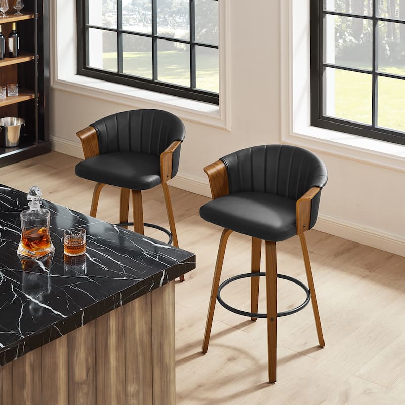 Art Leon Wood and Faux Leather Counter Height Barstool, Set of 2