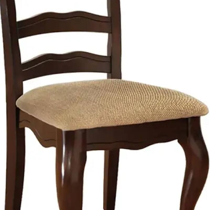 Viny 7pc Dining Table Set with 6 Fabric Chairs, Dark Walnut Solid Wood