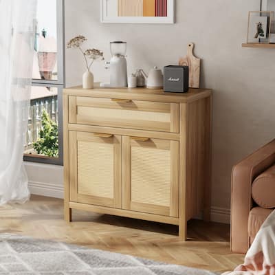 31.5 in. Buffet with Adjustable Shelves and Rattan