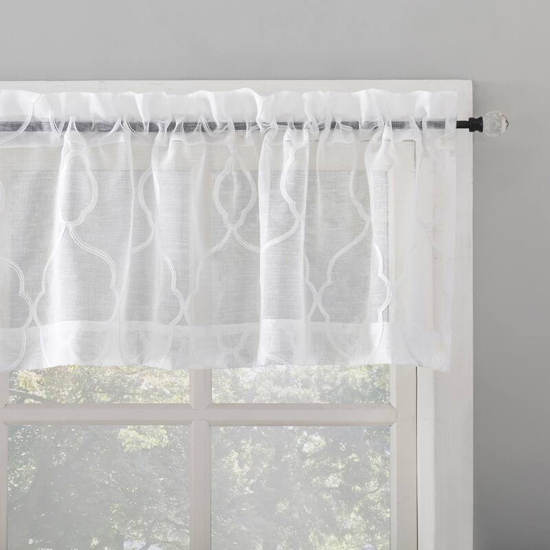 No. 918 Allerton Embroidered Trellis Light Filtering Rod Pocket Kitchen Curtain Valance and Tiers Set