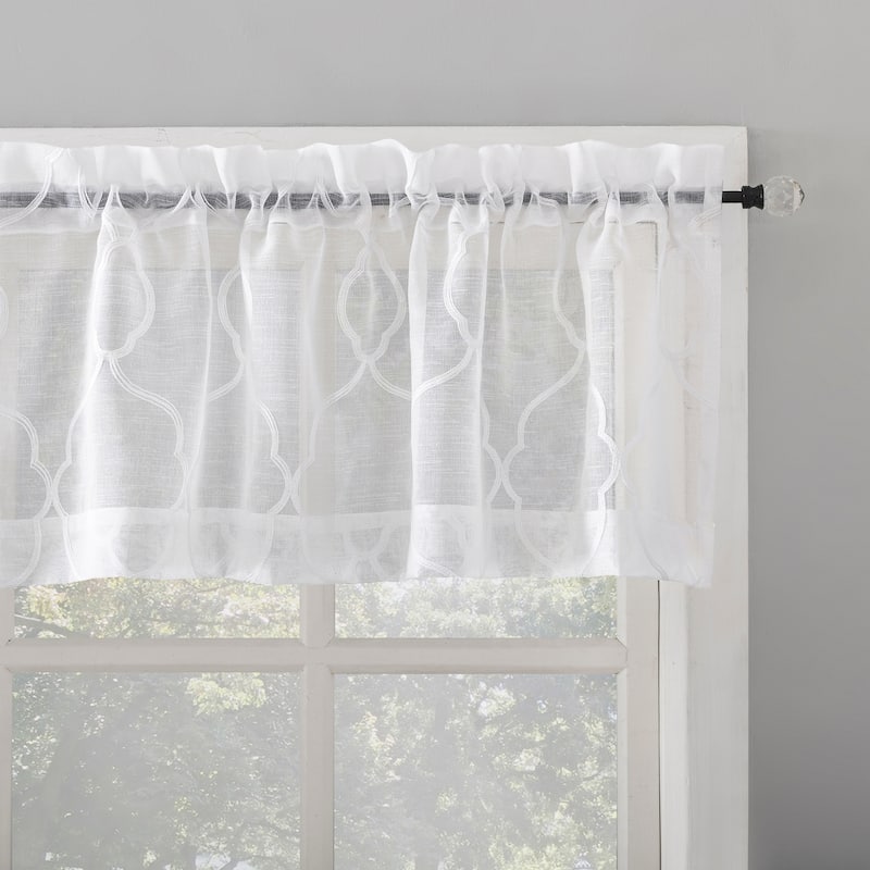 No. 918 Allerton Embroidered Trellis Rod Pocket Kitchen Curtain Valance - 52" x 14" - 52" x 14"