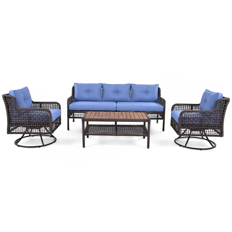 4 Pieces Patio Furniture Set with Swivel Chairs
