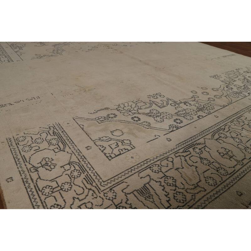 Distressed Tabriz Persian Vintage Rug Handmade Beige Wool Carpet - 8'0" x 11'6"