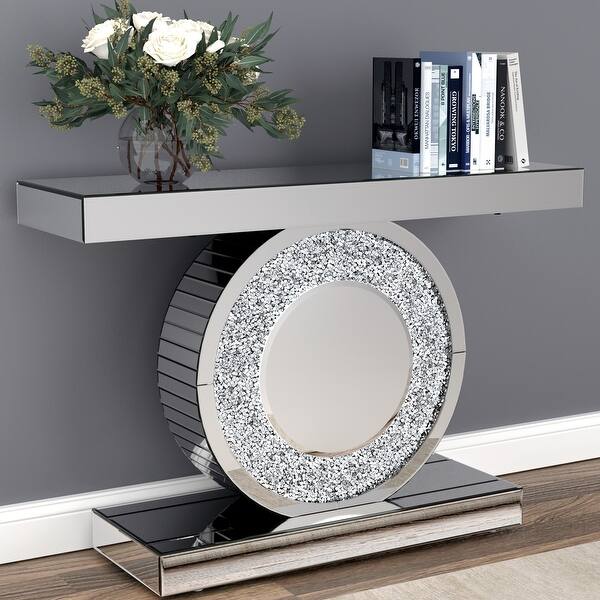 Glamorous Contemporary Mirrored Accent Console Table with LED Lighting