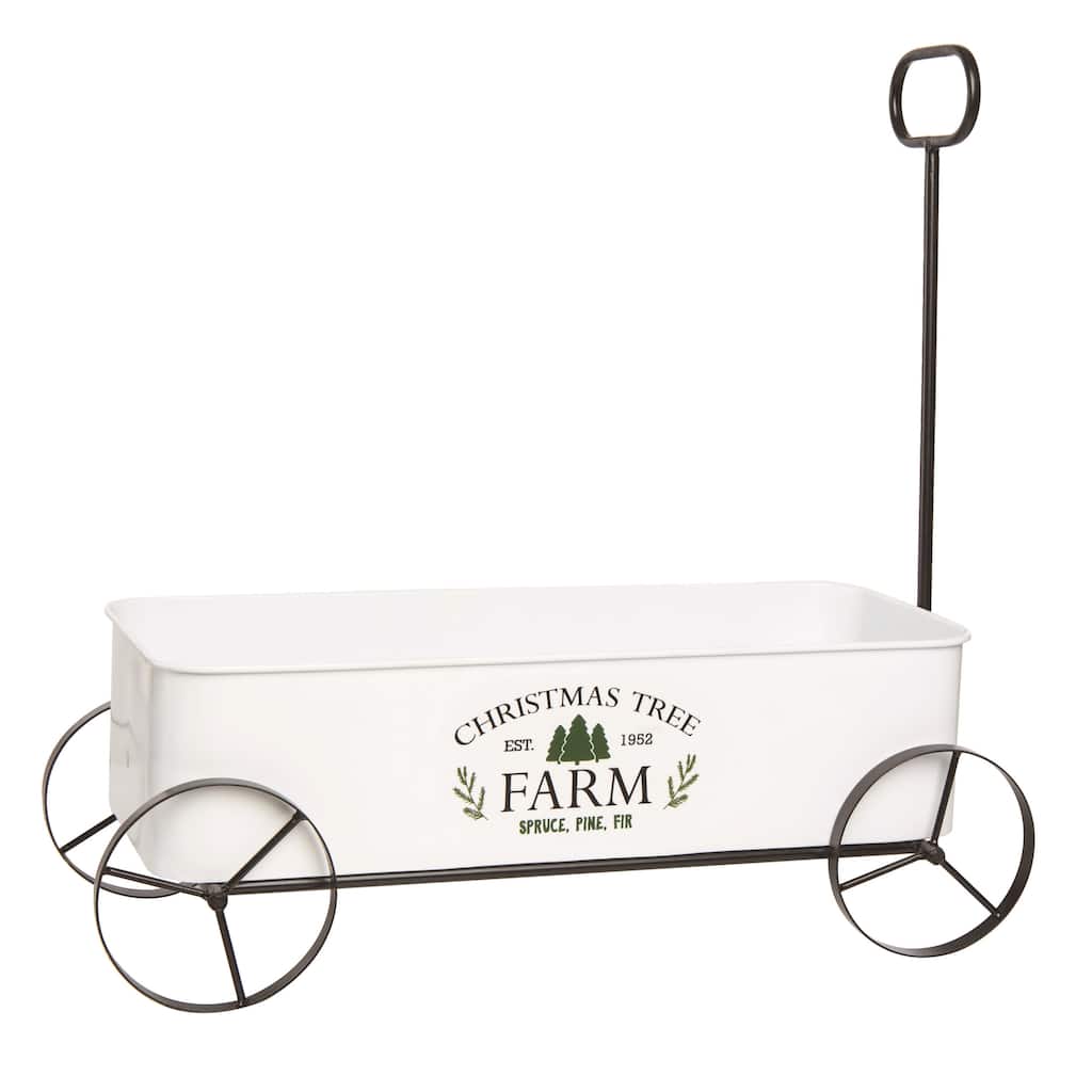 Transpac Metal 24.5 in. Off-White Christmas Enamel Tree Farm Wagon