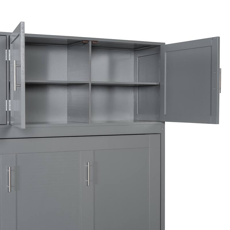 Queen Size Wall Murphy Bed Chest with Top Cabinet and Desk, Wooden Hidden Wall Bed Frame, Foldable Platform Cabinet Bed
