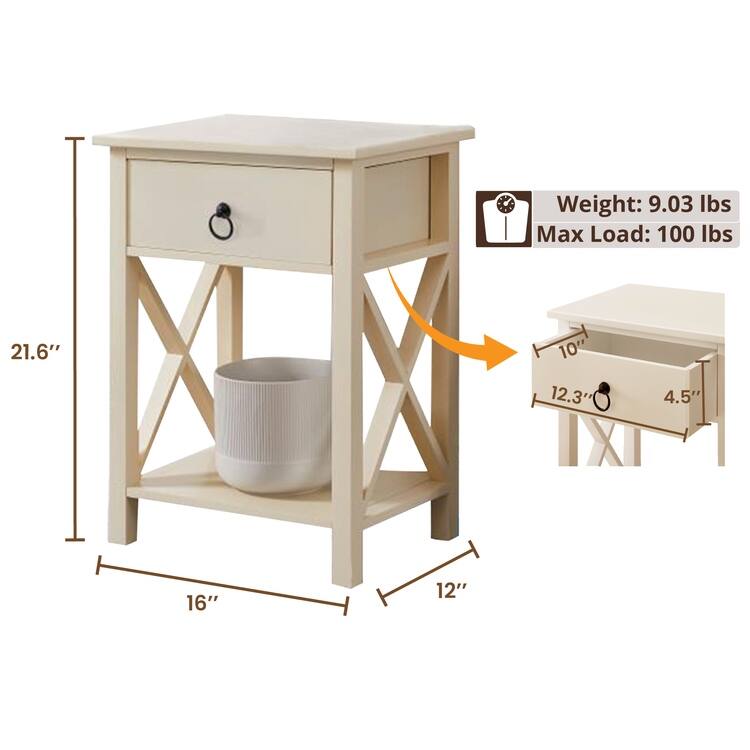 Space-Saving Wooden Side Table with Storage Drawer and Spacious Compartment