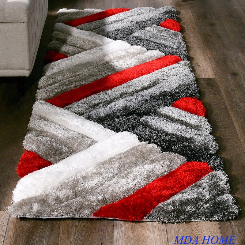 Mateos Shag Collection Area Rug - 2'3'' X 8' - Red/Beige