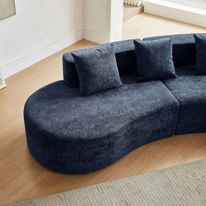 Curved Velvet Boneless Cloud Sofa with 3 Pillows, 5-Seater Modular Sectional Sofa, High-Density Foam Upholstered Sofa