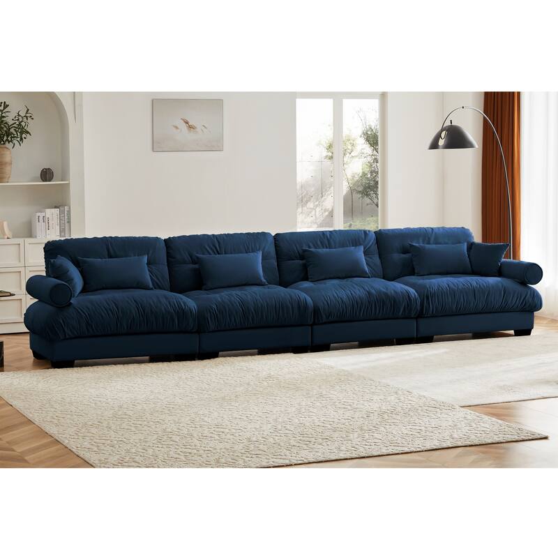 166" Velvet 4-Seater Sofa, Bolster Arms and High-Resilience Cushions