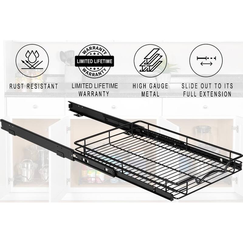 Hold N' Storage - Black Pull Out Cabinet Organizer, Heavy Duty Metal with Lifetime Limited Warranty