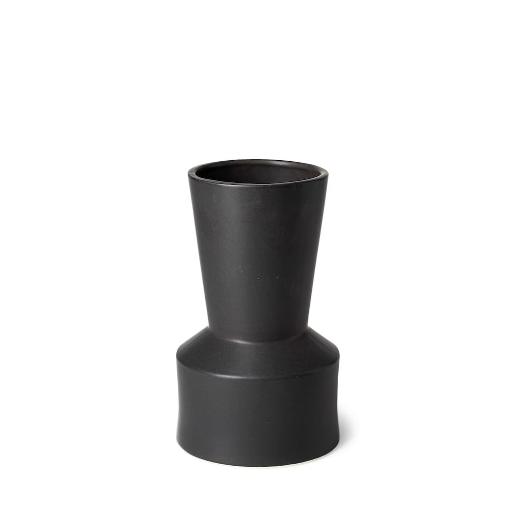 Modern Matte Black Ceramic Vase 9-Inch Cylindrical Decorative Accent for Home - 6" x 6" x 9"